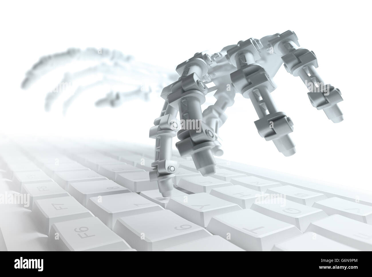 Robot de la saisie sur un clavier d'ordinateur - Automatisation et AI concept recherche 3d illustration Banque D'Images