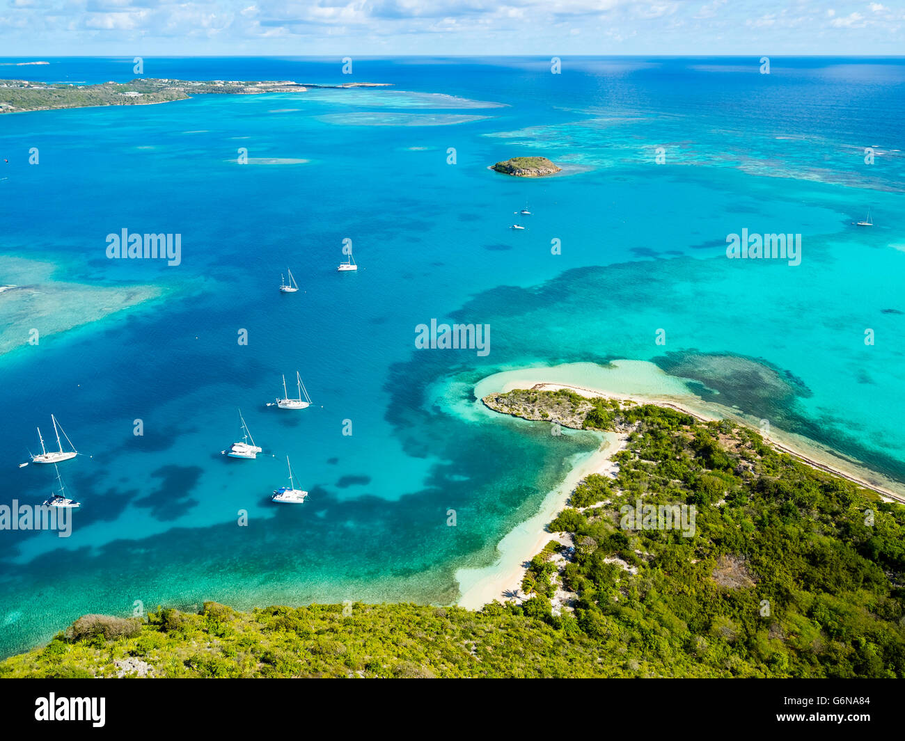 Antilles, Antigua-et-Barbuda, Antigua, vue aérienne, l'île Green, Green Bay Banque D'Images