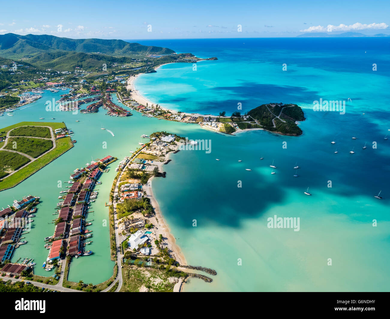 Antilles, Antigua-et-Barbuda, Antigua, vue aérienne, Jolly Harbour Banque D'Images
