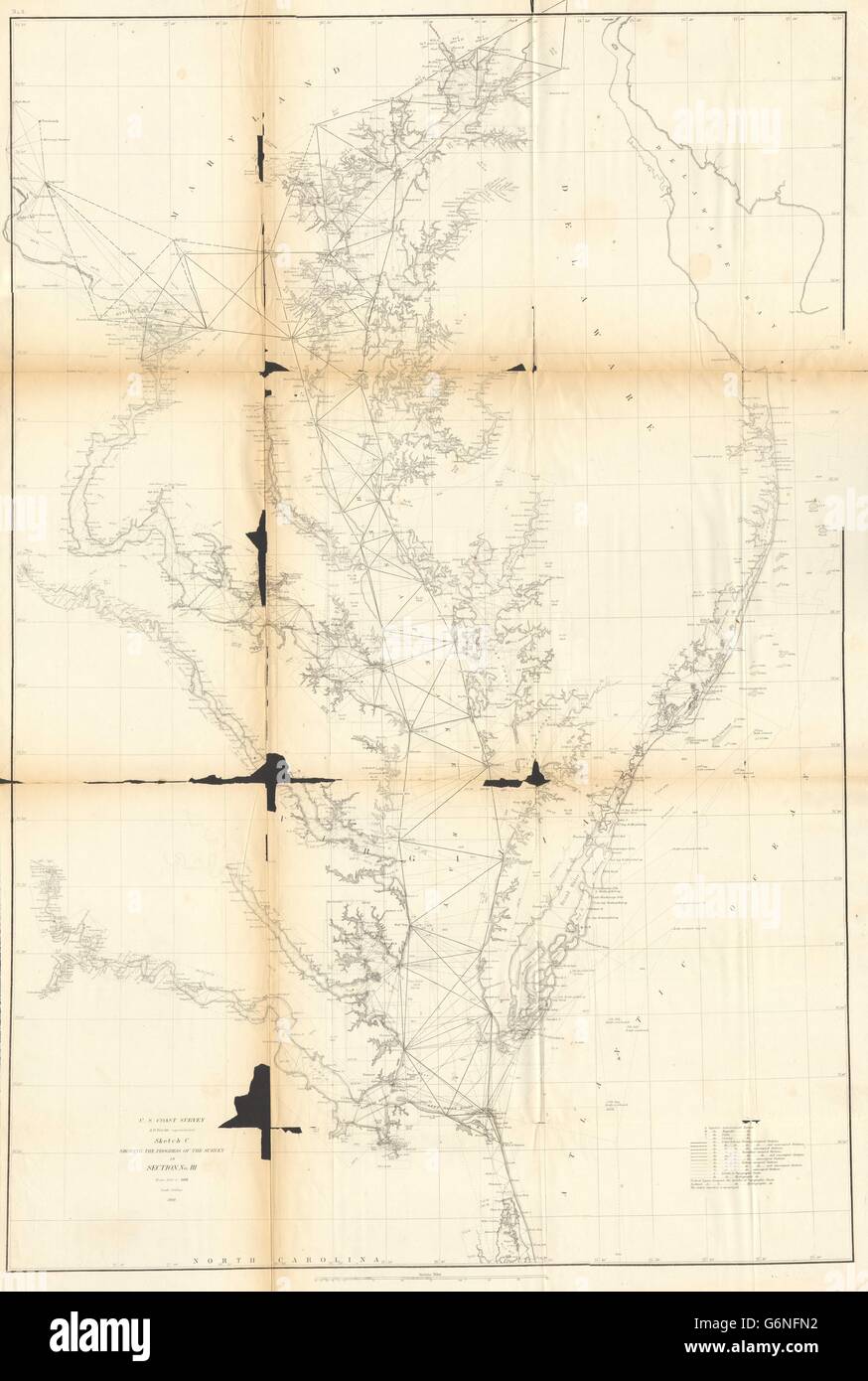 CHESAPEAKE BAY:Washington Baltimore Maryland Delaware..Delmarva USCGS map 1871 Banque D'Images