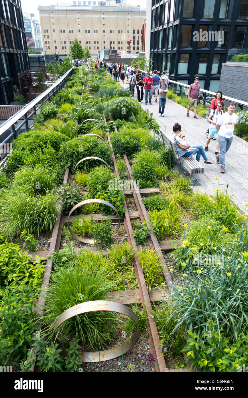 Les visiteurs appréciant la ligne haute Park, NYC Banque D'Images
