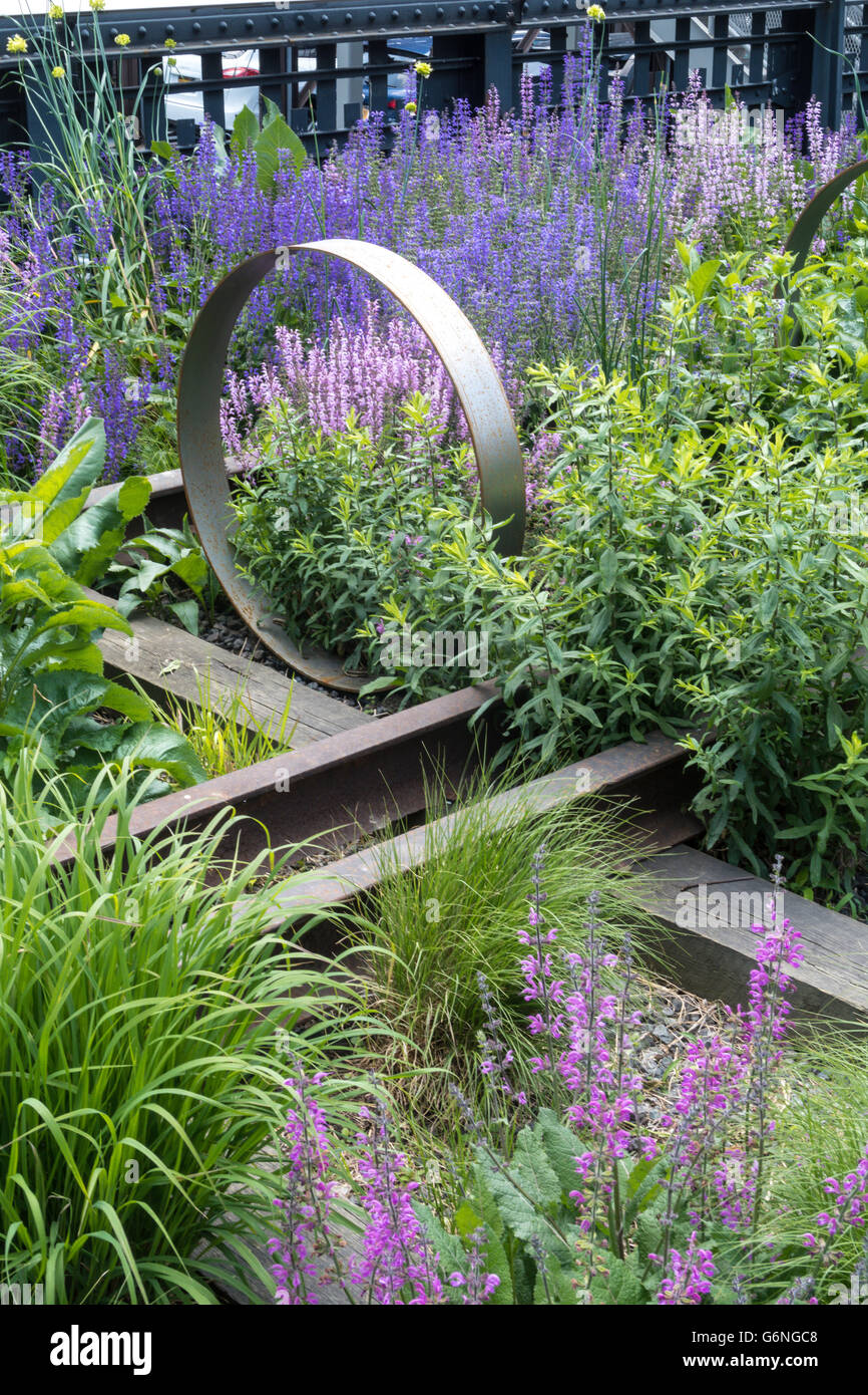 L'aménagement paysager sur le parc High Line, NYC Banque D'Images