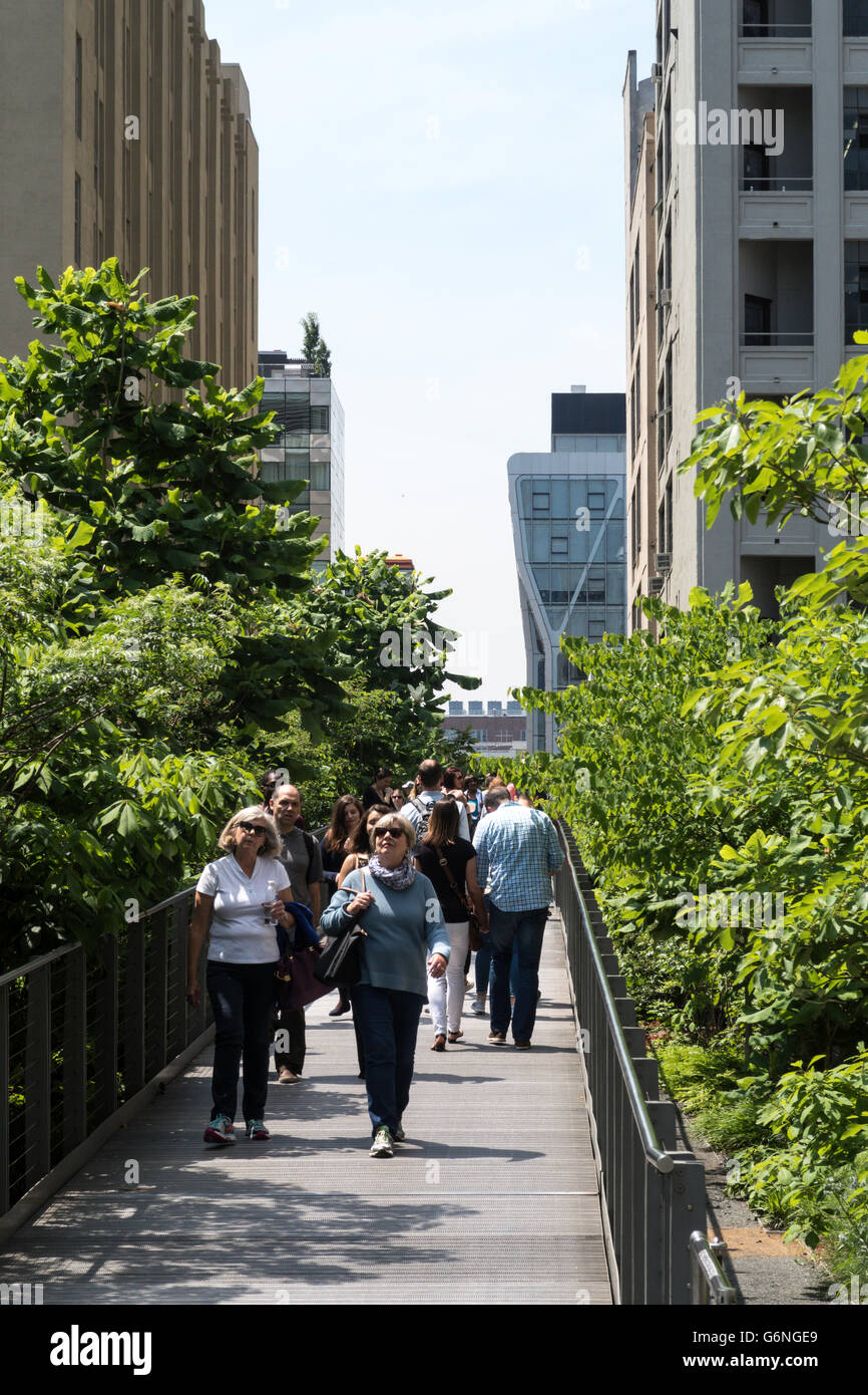 Les visiteurs appréciant la ligne haute Park, NYC Banque D'Images