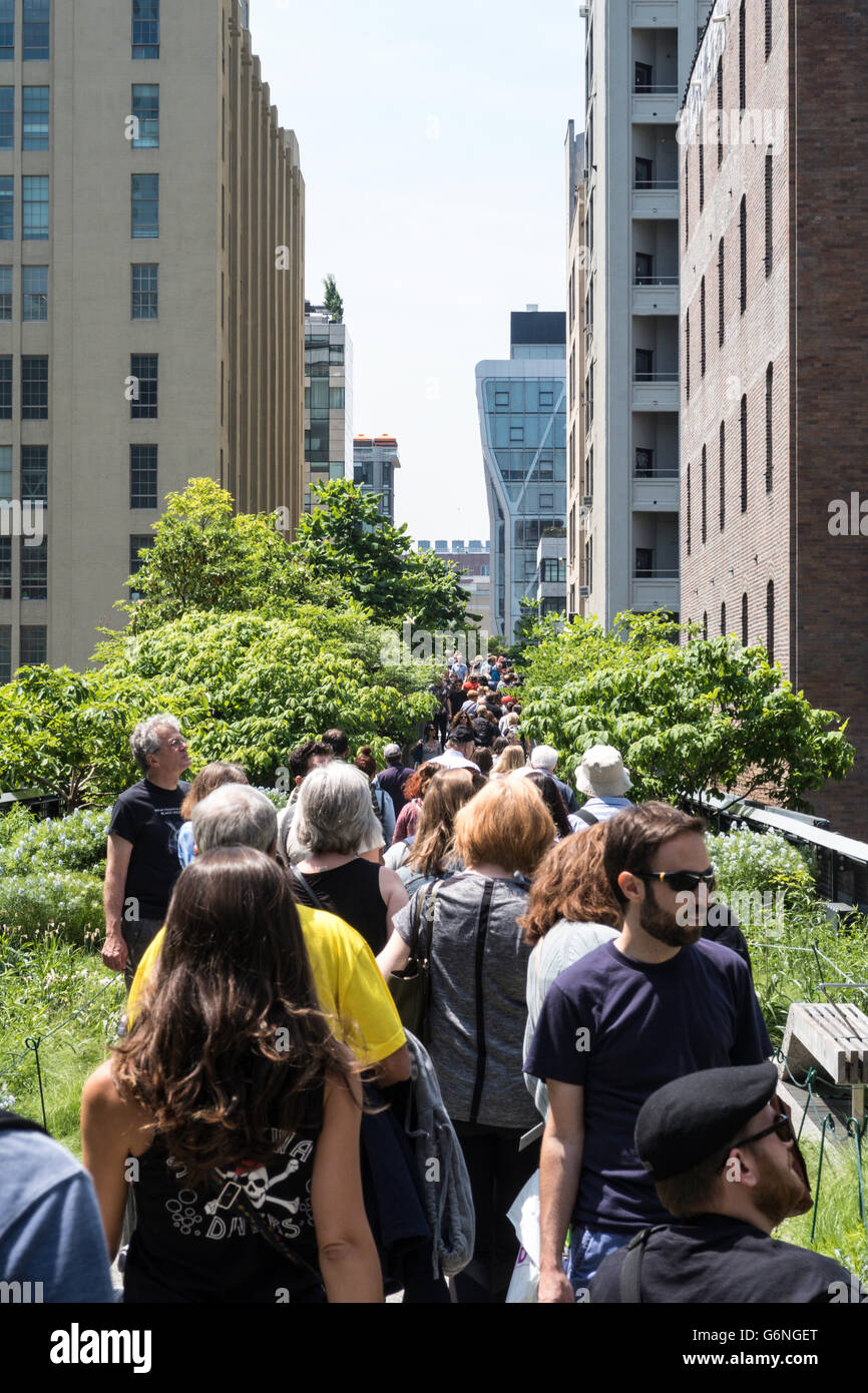 Les visiteurs appréciant la ligne haute Park, NYC Banque D'Images