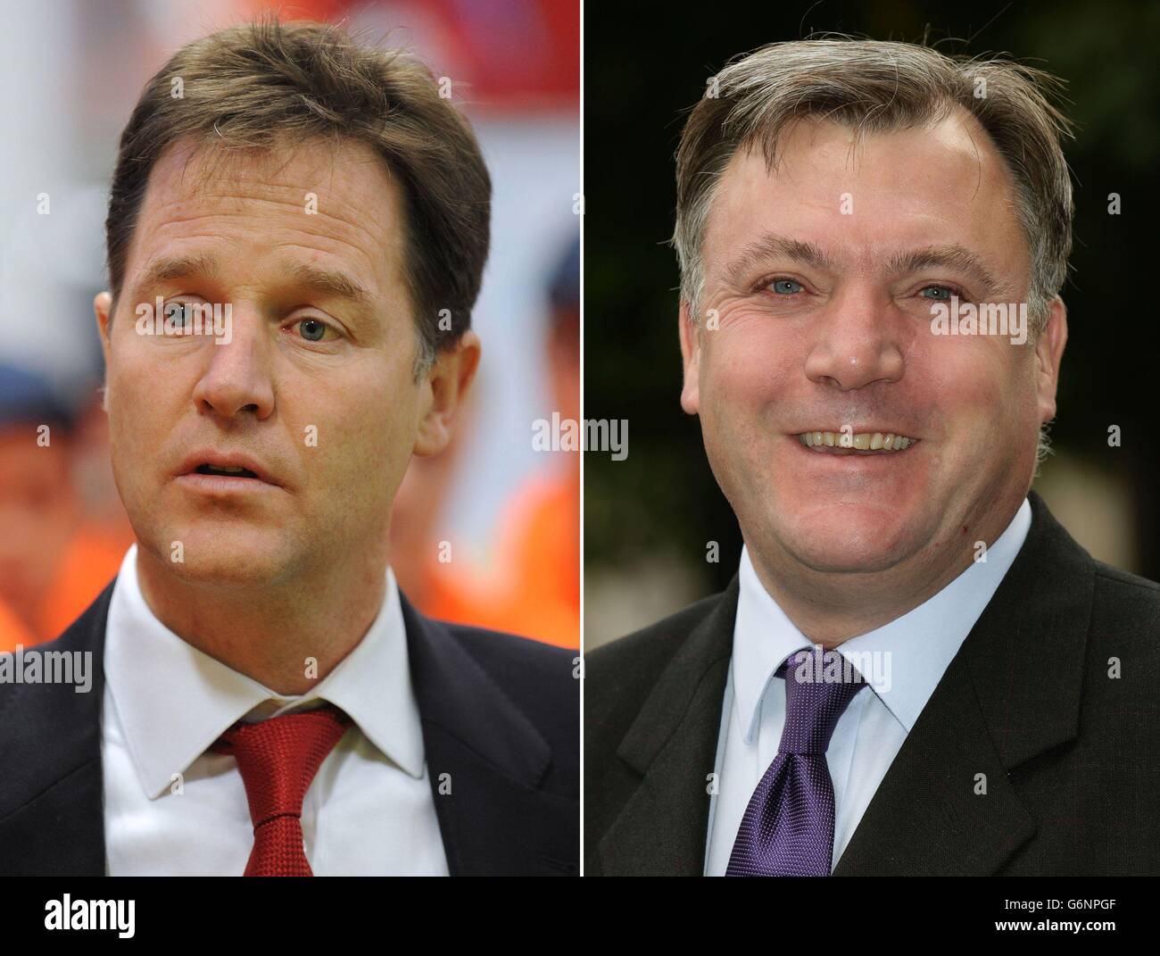 Nick Clegg et Ed Balls (à droite). Clegg a déclaré que Shadow Chancelier Balls est le seul politicien avec qui il a une querelle personnelle. Banque D'Images