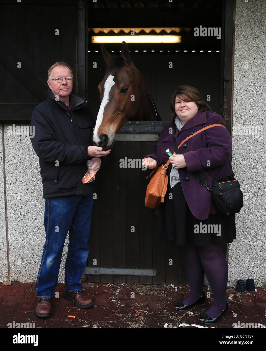 Courses hippiques - 2013 William Hill Winter Festival - première journée - Hippodrome de Kempton Park.Kauto Star cinq fois vainqueur de King George VI Steeple Chase rencontre et Greets Racing Post gagnants Banque D'Images