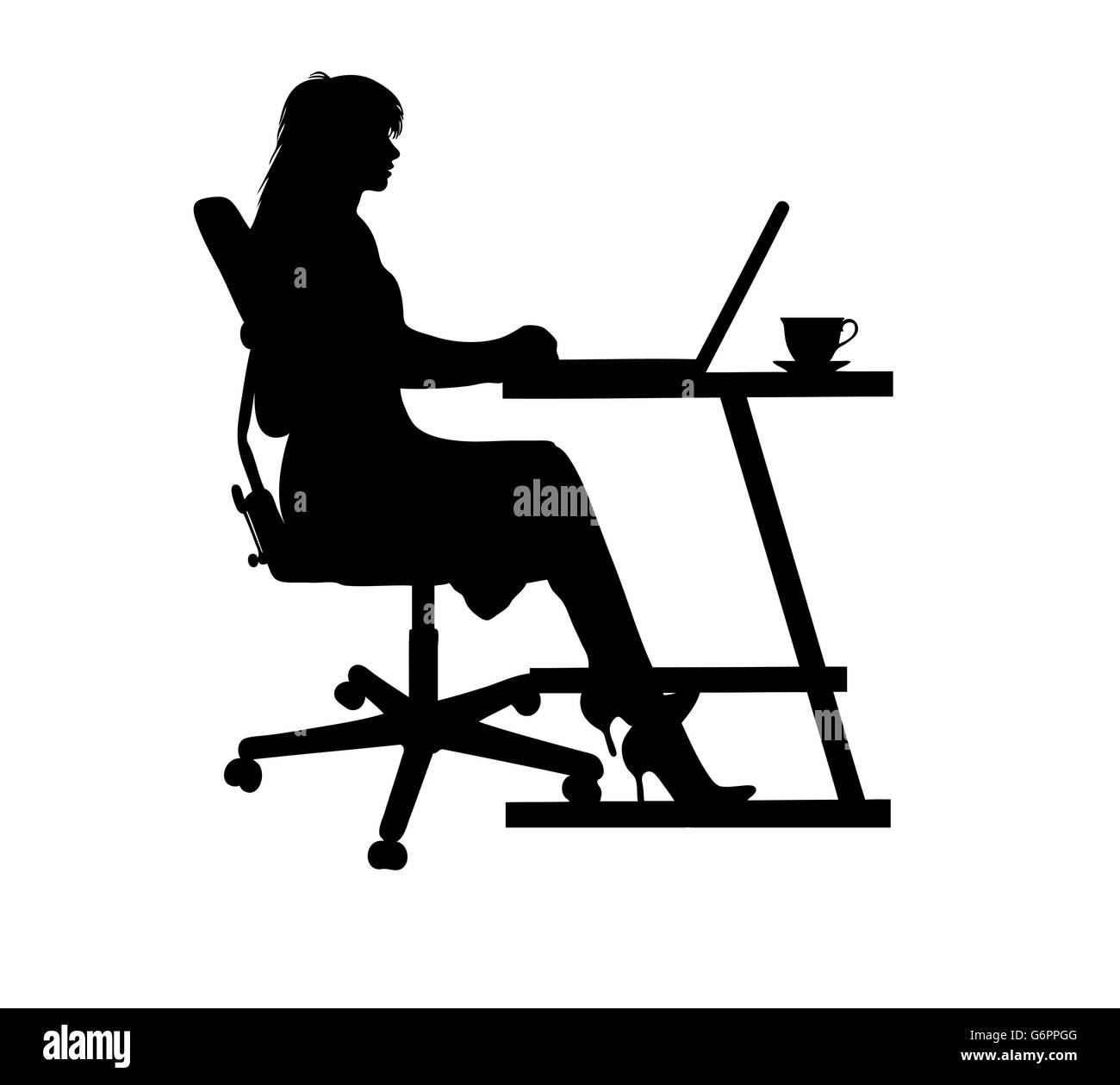 Silhouette d'une femme entrant à un ordinateur portable Illustration de Vecteur