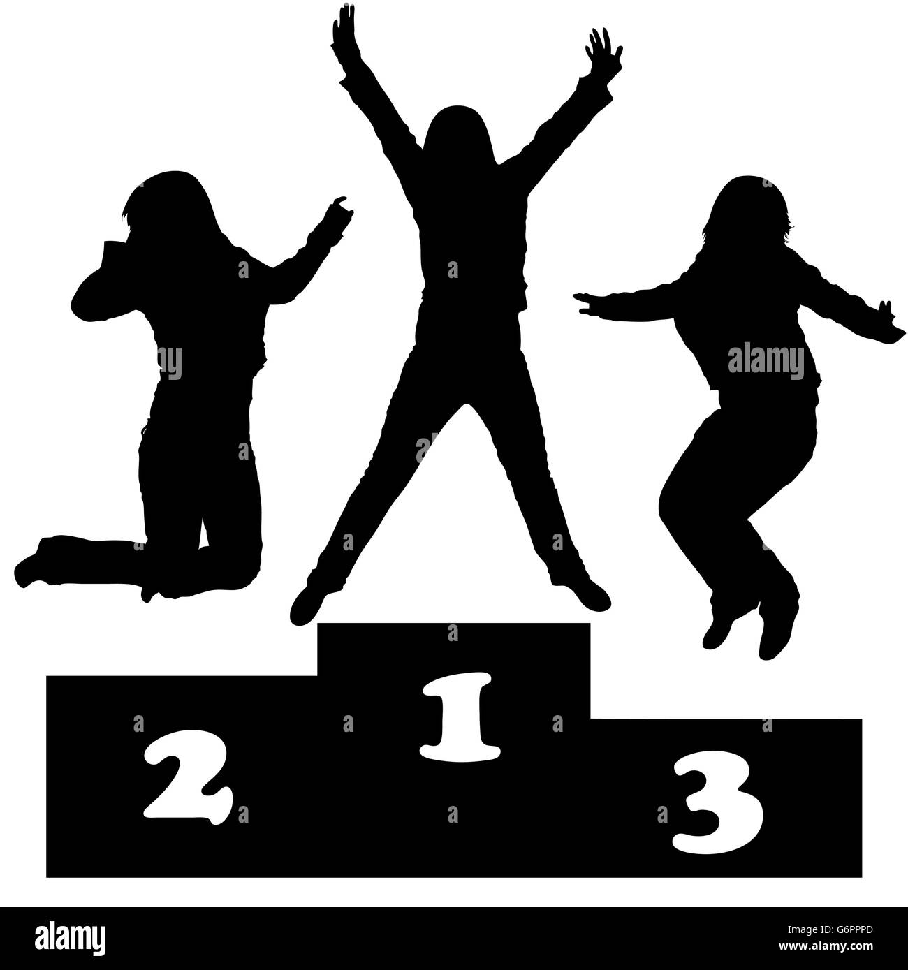 Gagnants sur un podium silhouette Illustration de Vecteur