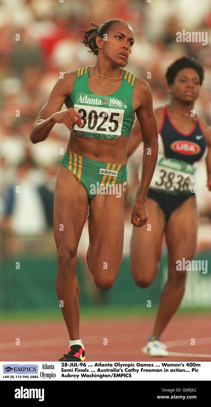 28-JUL-96, Jeux Olympiques d'Atlanta, demi-finales de 400m pour femmes, Cathy Freeman en action en Australie Banque D'Images