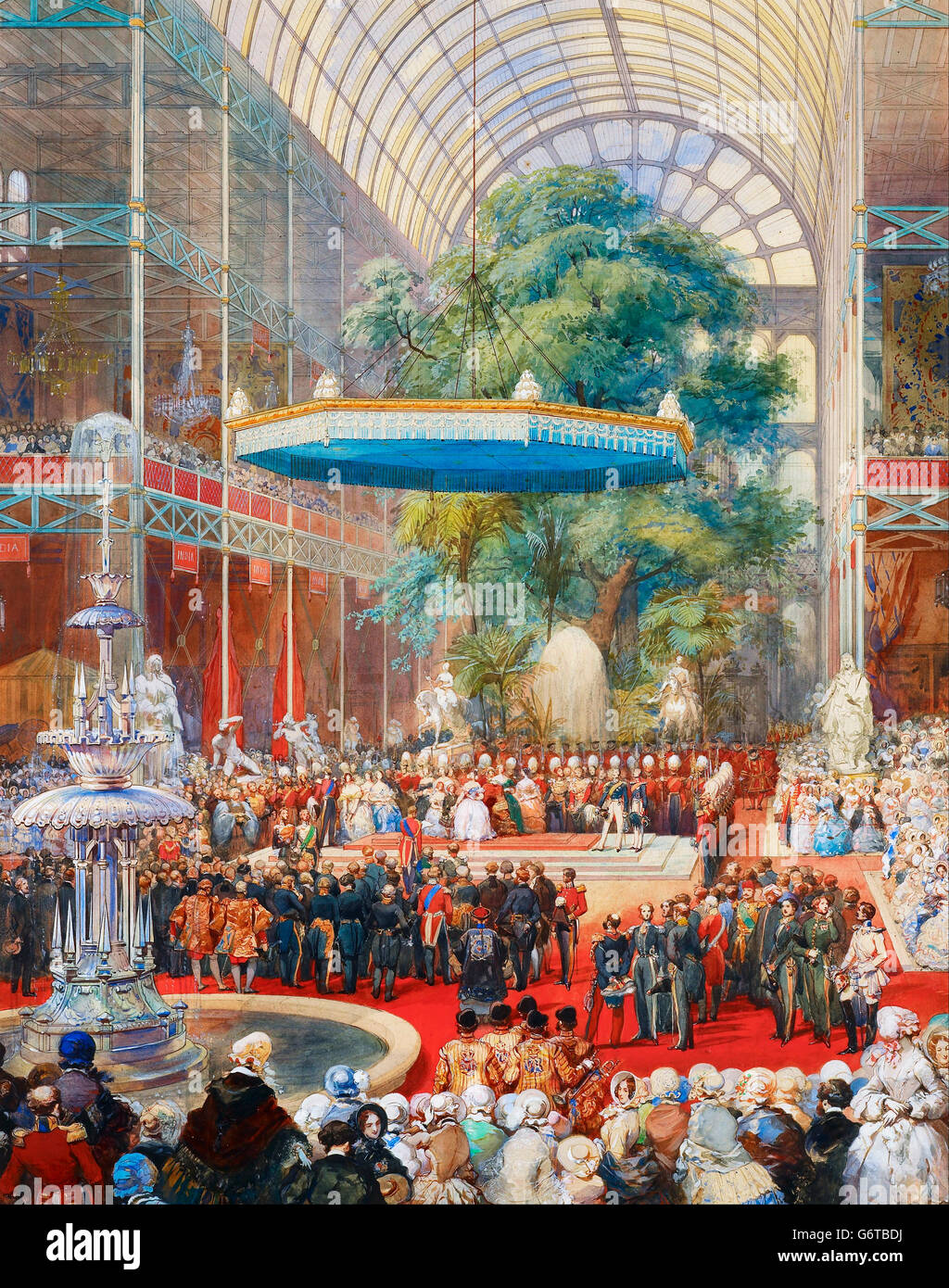 Grande exposition, 1851. L'ouverture de l'Exposition Universelle de 1851 par la reine Victoria et le Prince Albert, Crystal Palace, Londres, Royaume-Uni. Banque D'Images