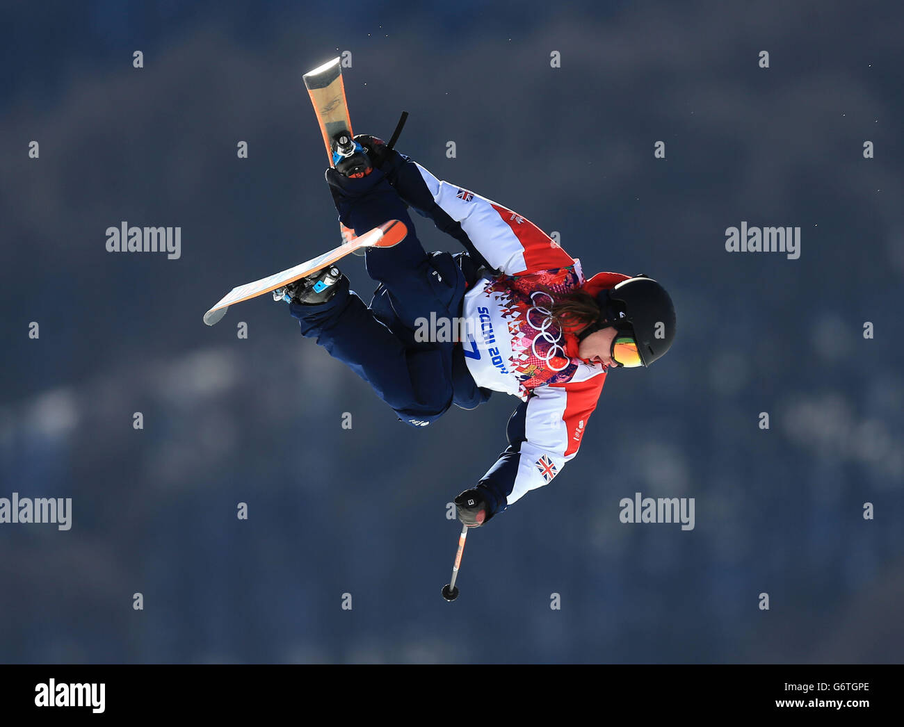 James Woods en Grande-Bretagne dans la qualification masculine de ski en slastyle au Rosa Khutor Extreme Park pendant les Jeux Olympiques de Sotchi 2014 à Krasnaya Polyana, Russie. Banque D'Images