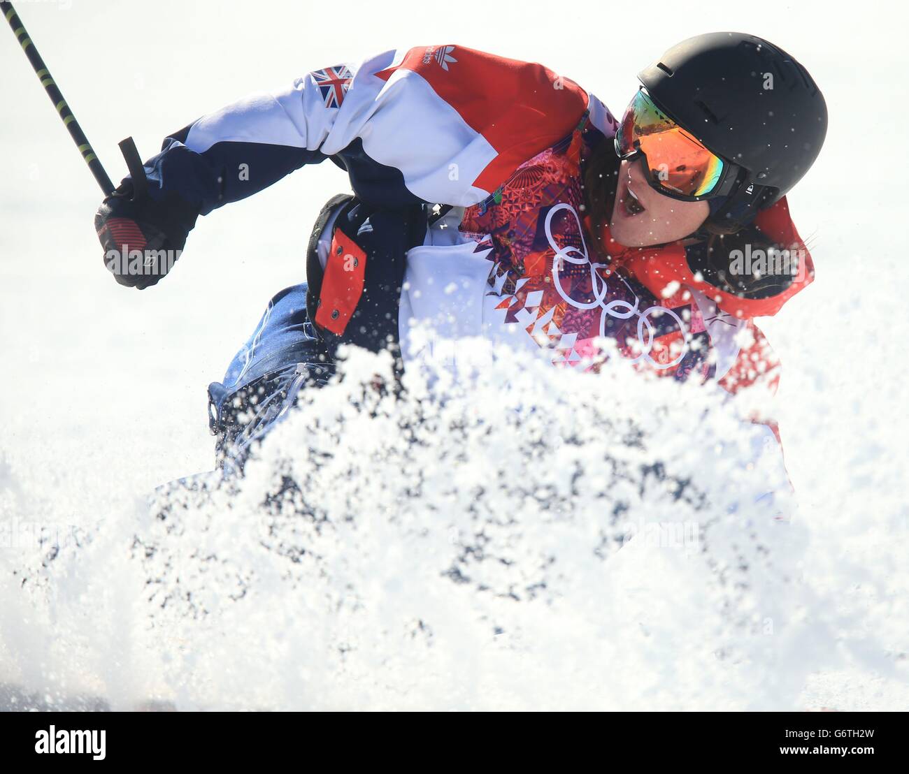 James Woods en Grande-Bretagne lors de la finale masculine de ski alpin au Rosa Khutor Extreme Park lors des Jeux Olympiques de Sotchi 2014 à Krasnaya Polyana, Russie. Banque D'Images