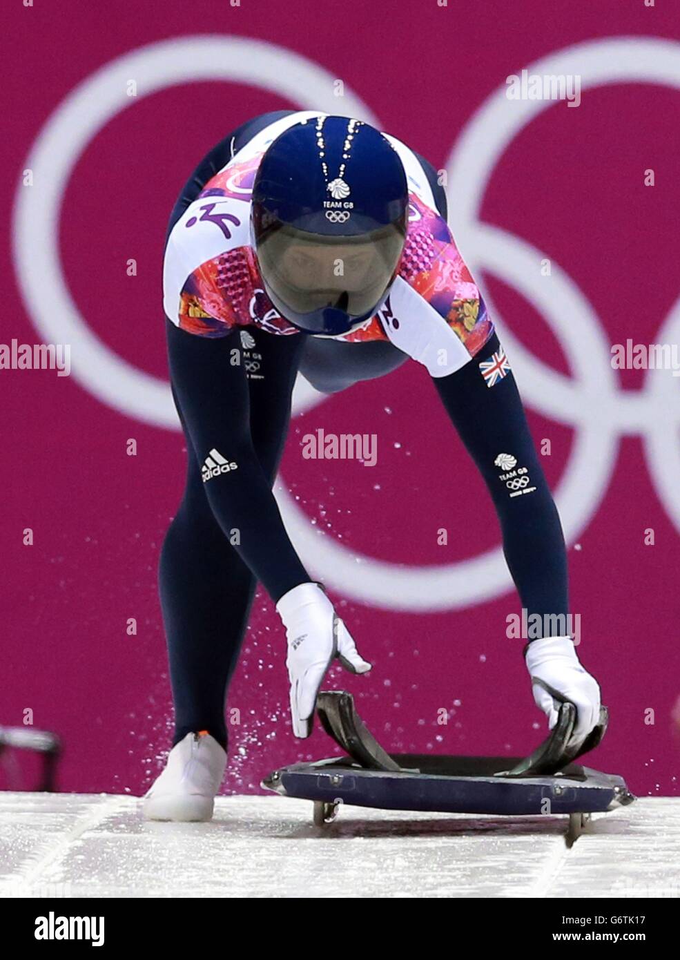 Jeux olympiques d'hiver de Sotchi - jour 7.Le Lizzy Yarnold de Grande-Bretagne est en compétition dans le Skeleton des dames lors des Jeux Olympiques de Sotchi 2014 à Sotchi, Russie. Banque D'Images