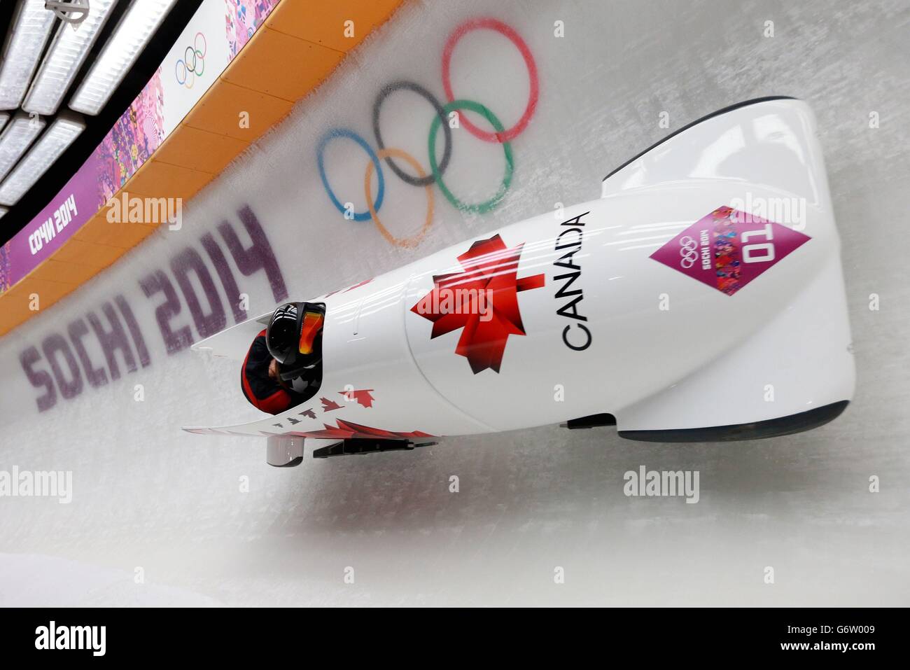 Jeux olympiques d'hiver de Sotchi - jour 12.Kaillie Humphries du Canada et Heather Moyse dans le bobsleigh féminin lors des Jeux olympiques de Sotchi de 2014 à Sotchi, en Russie. Banque D'Images