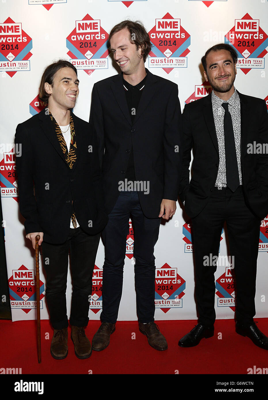 Jagwar Ma arrive pour les NME Awards 2014, à Brixton Academy, Londres. Banque D'Images