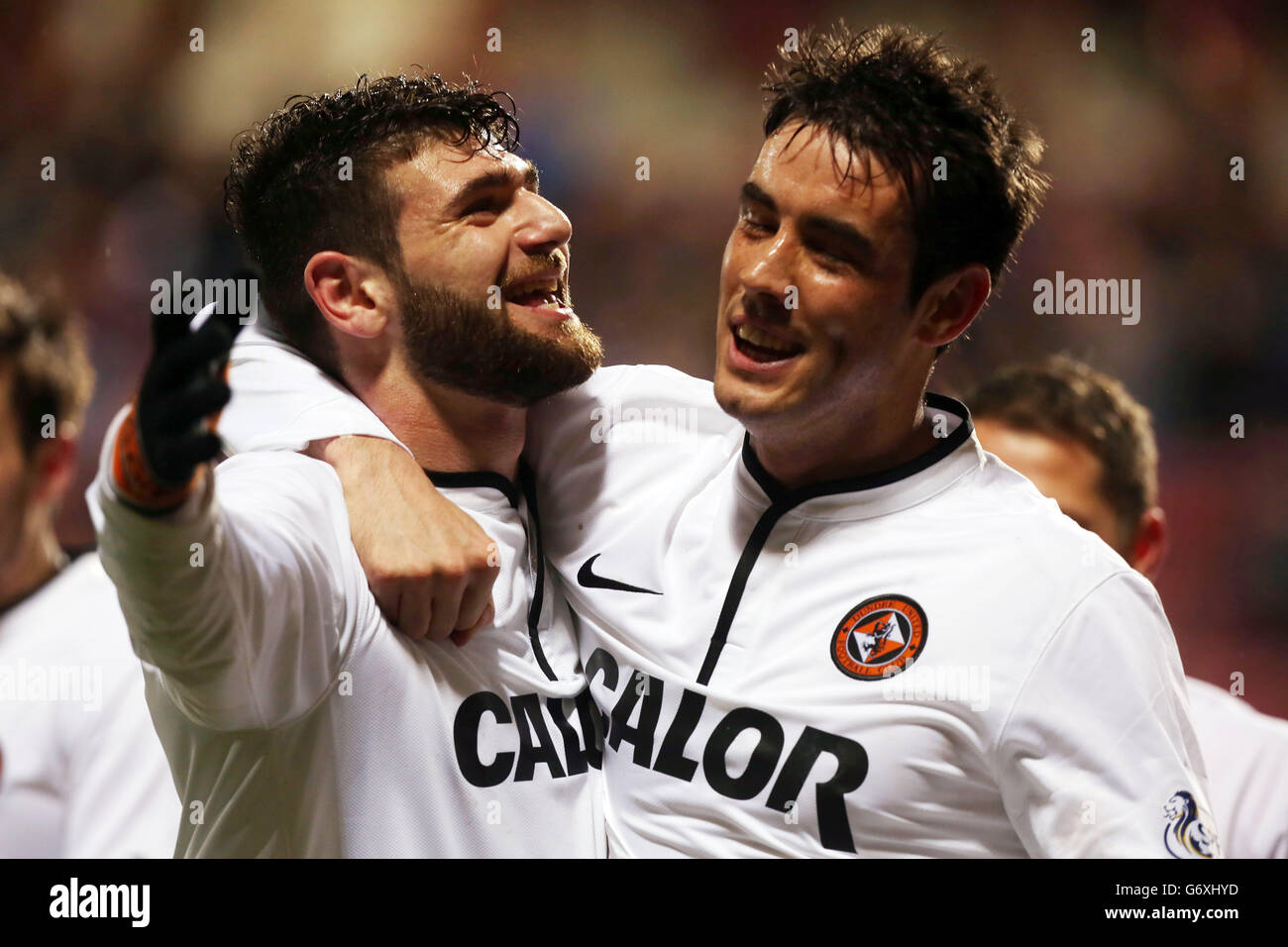 Soccer - Scottish Premiership - Heart of Midlothian v Dundee United - Tynecastle Stadium.NadarCiftci, de Dundee United, célèbre son but avec Brian Graham lors du match écossais de Premiership au stade Tynecastle, à Édimbourg. Banque D'Images