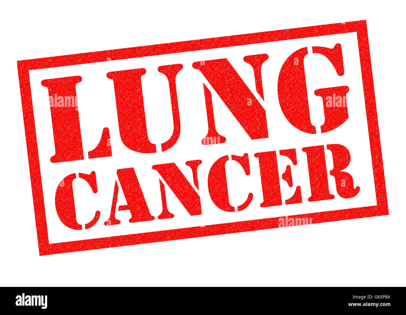 Le CANCER DU POUMON de tampon en caoutchouc rouge sur un fond blanc. Banque D'Images