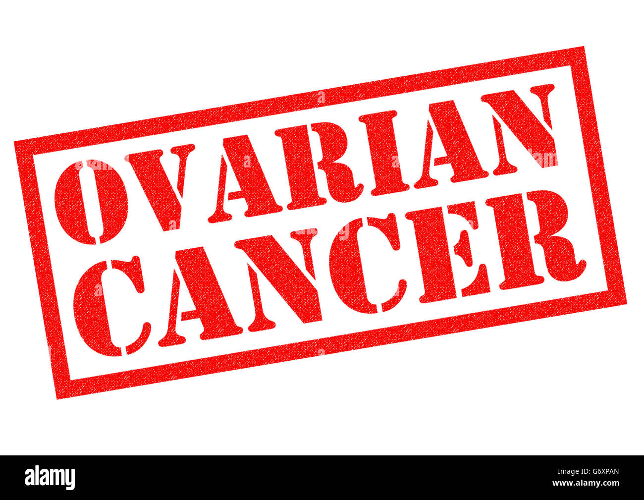Le cancer de l'ovaire de tampon en caoutchouc rouge sur un fond blanc. Banque D'Images