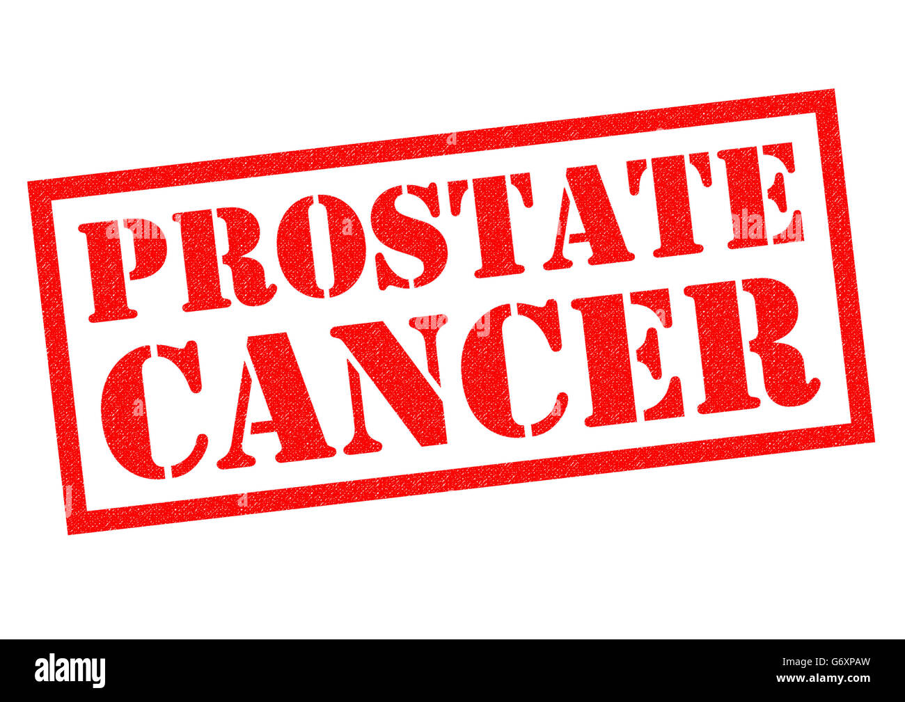 Le CANCER DE LA PROSTATE de tampon en caoutchouc rouge sur un fond blanc. Banque D'Images