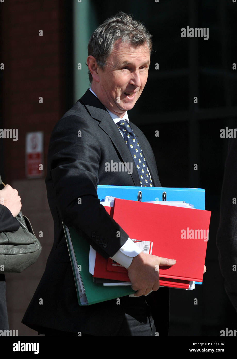 L'ancien vice-président de la Chambre des communes Nigel Evans arrive à la Cour de la Couronne de Preston où il est confronté à neuf accusations, datant de 2002 au 1er avril de l'année dernière, d'infractions sexuelles contre sept hommes. Banque D'Images