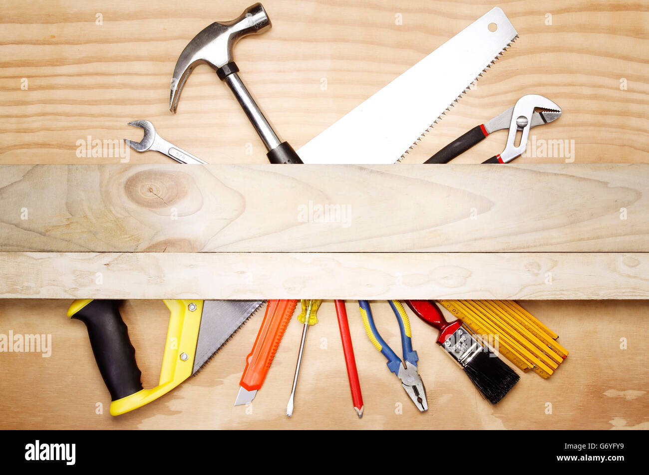 Outils de travail assortis et de bois Banque D'Images