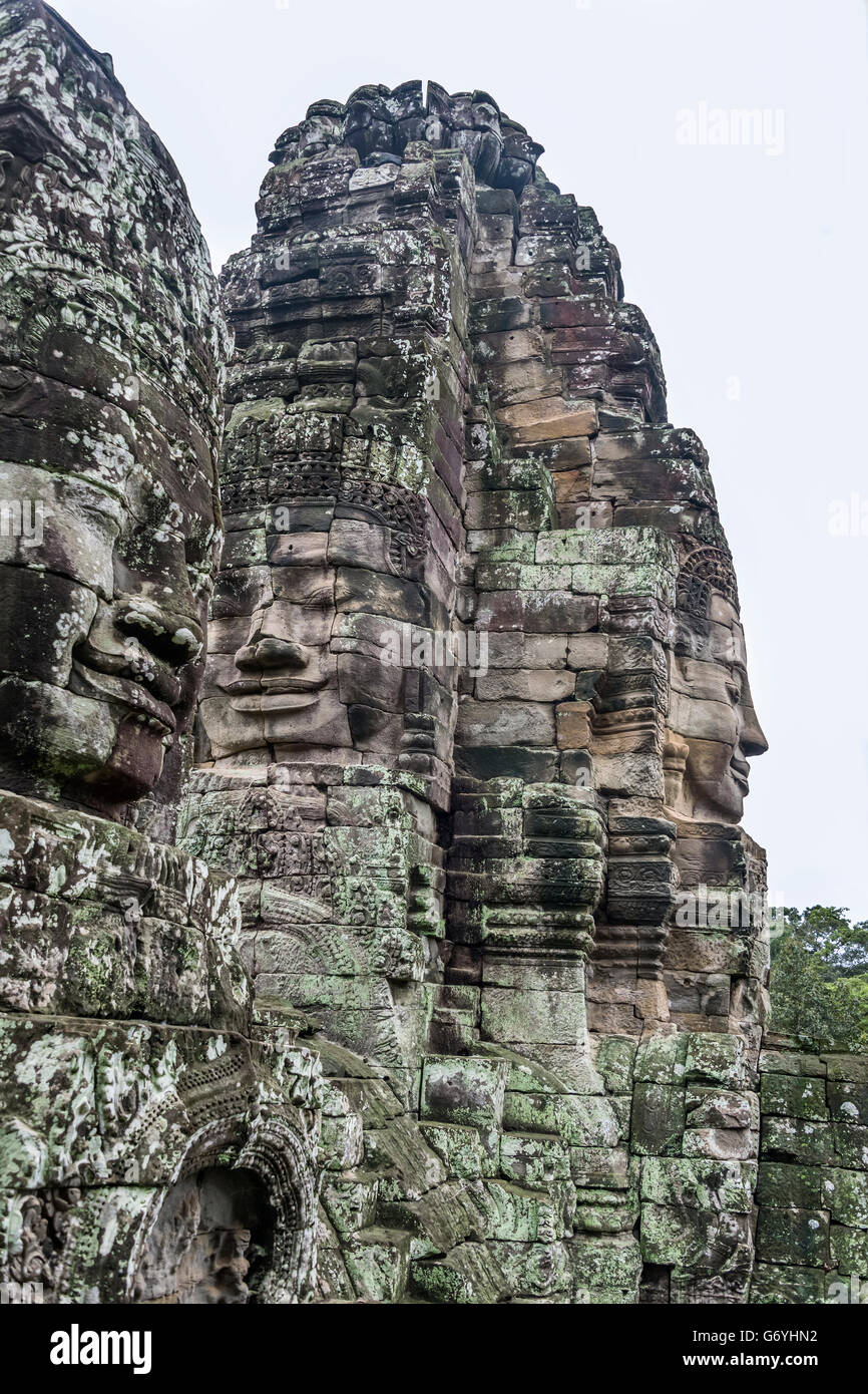 Tour avec un large sourire (Lokesvara), temple Bayon, Angkor Thom, Siem Reap, Cambodge Banque D'Images