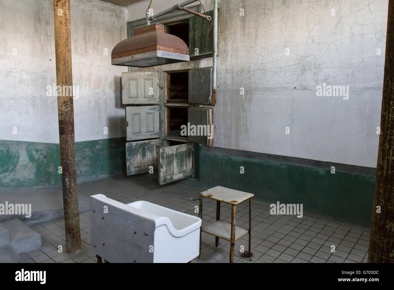 Théâtre d'exploitation de l'hôpital chirurgical dans l'aile d'Ellis Island. Banque D'Images