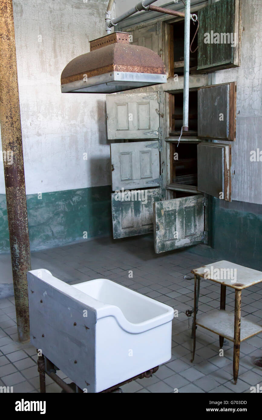 Théâtre d'exploitation de l'hôpital chirurgical dans l'aile d'Ellis Island. Banque D'Images