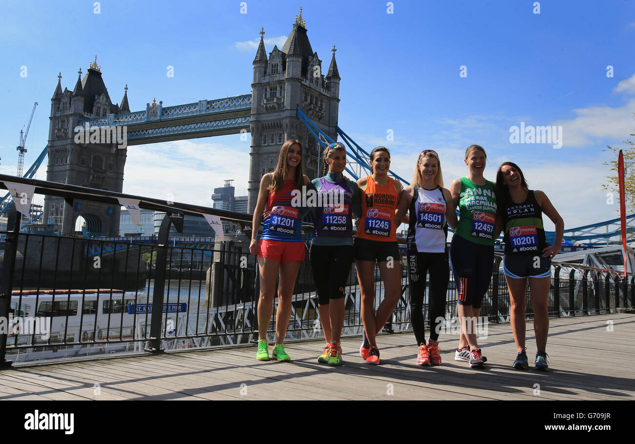 (De gauche à droite) Charlie Webster, Amy Willerton, Laura Wright, Amy Guy, Anna Watkins et Lucy Siegle pendant le photocall des célébrités à Tower Bridge, Londres. Banque D'Images