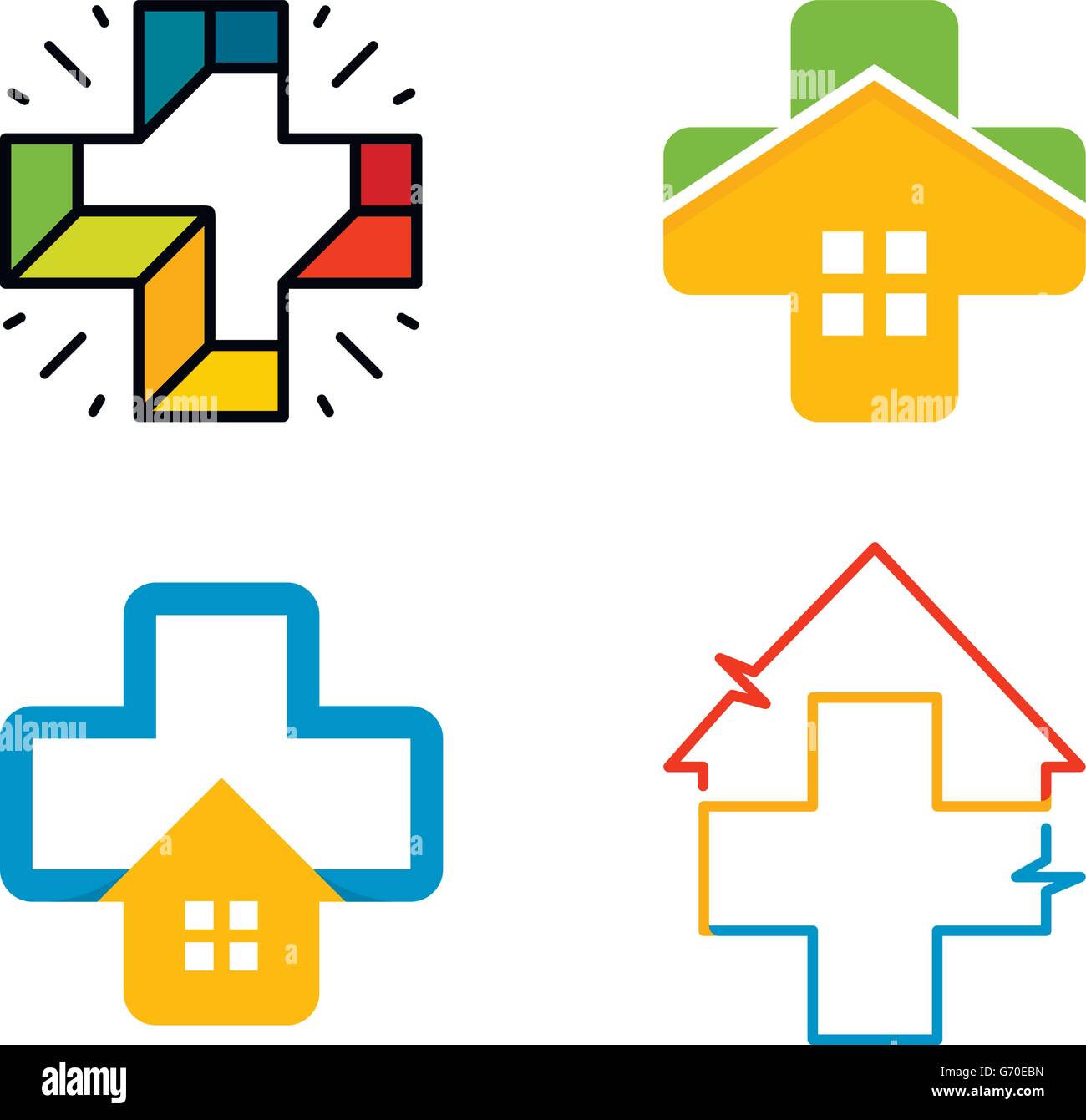 Croix inhabituelle logo vector set. Symbole isolé de la santé. La collection de logos colorés. Illustration de Vecteur