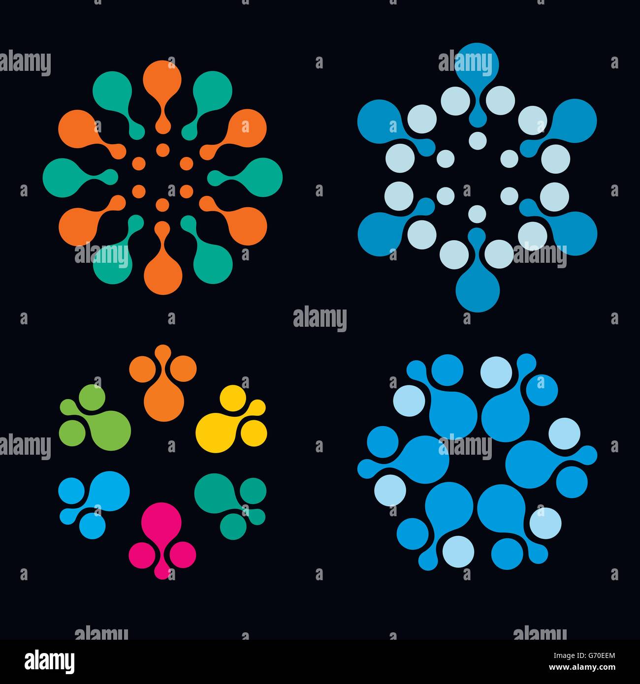 Vector isolated logo sun modèle. Résumé Points symbole. Icône de forme circulaire. Logos couleurs ensemble. Illustration de Vecteur