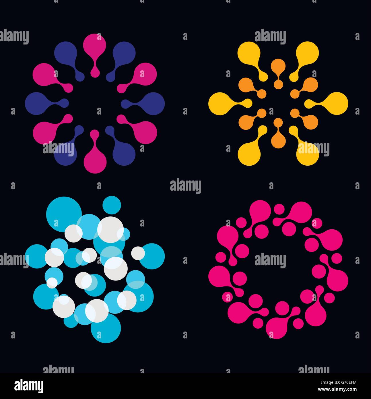 Vector isolated logo sun modèle. Résumé Points symbole. Icône de forme circulaire. Logos couleurs ensemble. Illustration de Vecteur