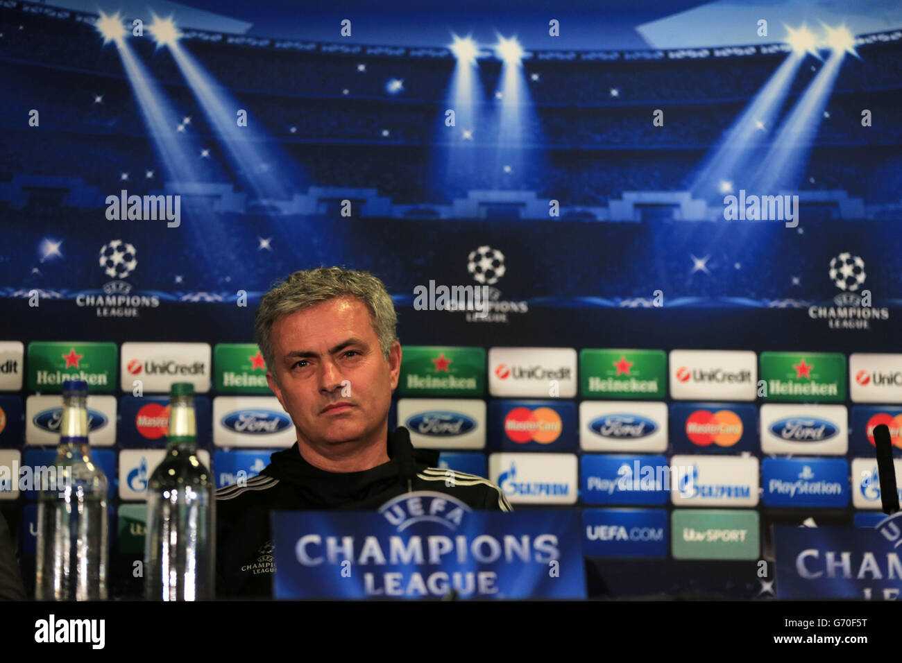 Football - UEFA Champions League - quart de finale - deuxième étape - Chelsea / Paris Saint-Germain - Chelsea - Stamford Bridge - Londres.Jose Mourinho, directeur de Chelsea, lors de la conférence de presse au pont Stamford, Londres. Banque D'Images