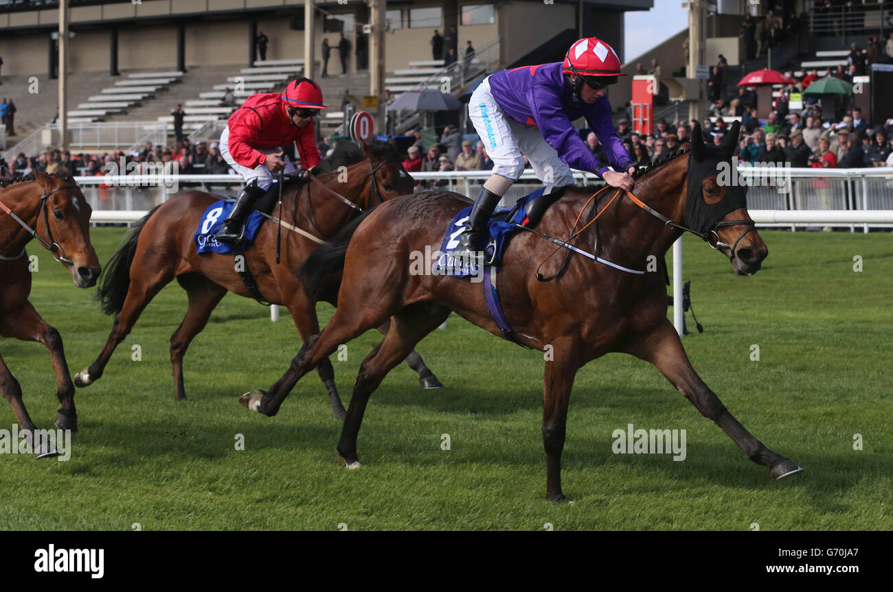 Sruthan, criblé par Chris Hayes, remporte les mises de joie Big Bad Bob lors de la Journée des mises de joie Big Bad Bob/War Horse Race Day au Curragh Racecourse, Co Kildare, Irlande. Banque D'Images