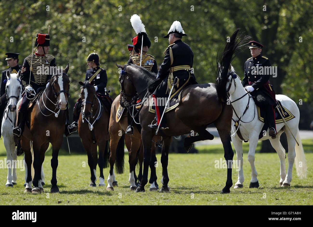 Les membres de la troupe Kings Royal Horse Artillery participent à leur inspection annuelle à Gloucester Green, à Regents Park, à Londres. Banque D'Images