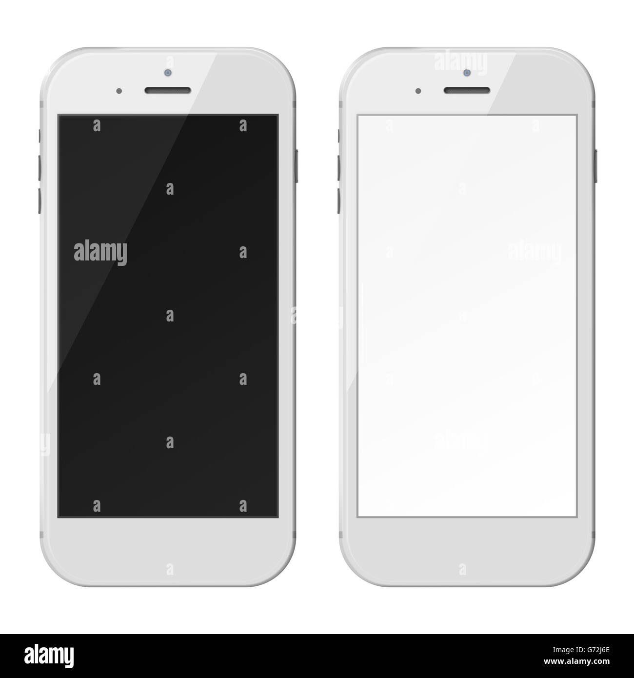 Les téléphones intelligents avec écrans noir et blanc isolé sur fond blanc. 3D illustration. Banque D'Images