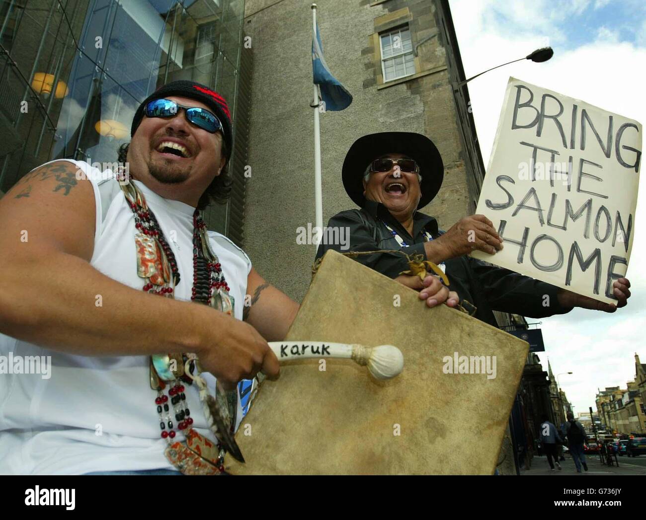 Protestation de la rivière tribu Yurok Banque D'Images