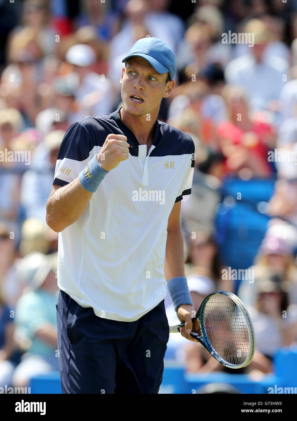 Tomas Berdych célèbre lors de son match contre Adrian Mannarino lors des Championnats AEGON au Queen's Club de Londres. APPUYEZ SUR ASSOCIATION photo. Date de la photo: Jeudi 12 juin 2014. Voir PA Story TENNIS Queens. Le crédit photo devrait se lire comme suit : John Walton/PA Wire Banque D'Images