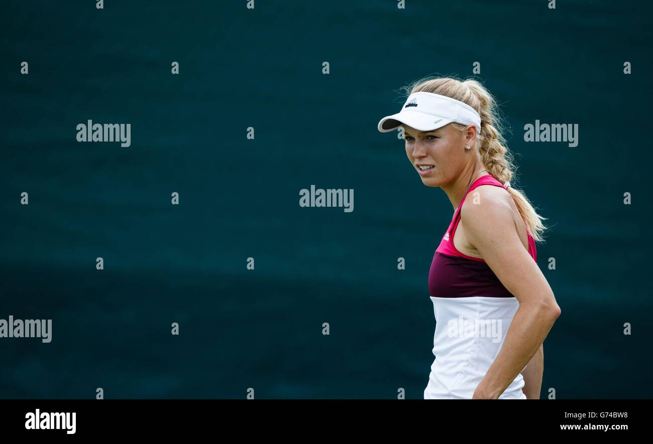 Caroline Wozniacki pendant sa séance d'entraînement au All England Lawn tennis and Croquet Club, Wimbledon. Banque D'Images