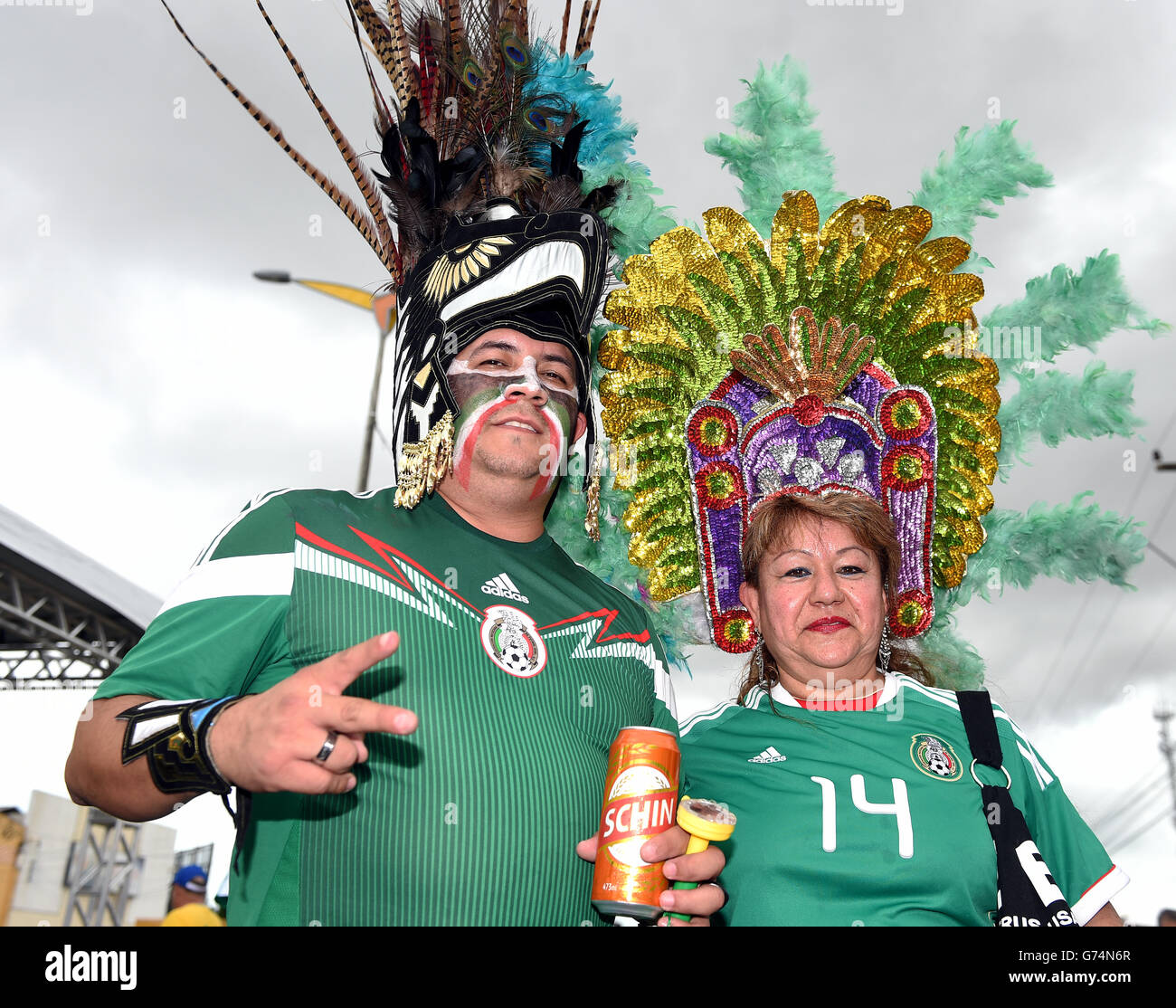 Football - coupe du monde de la FIFA 2014 - Groupe A - Brésil / Mexique - Estadio Castelao. Les fans mexicains dans les rues de Fortaleza Banque D'Images