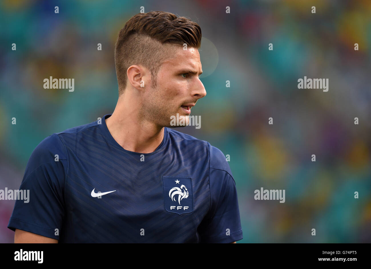 Football - coupe du monde de la FIFA 2014 - Groupe E - Suisse / France - Arena fonte Nova. Olivier Giroud en France Banque D'Images