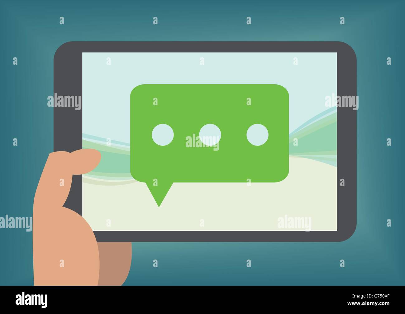 Concept d'Instant messenger avec main tenant une tablette ou un téléphone intelligent Illustration de Vecteur
