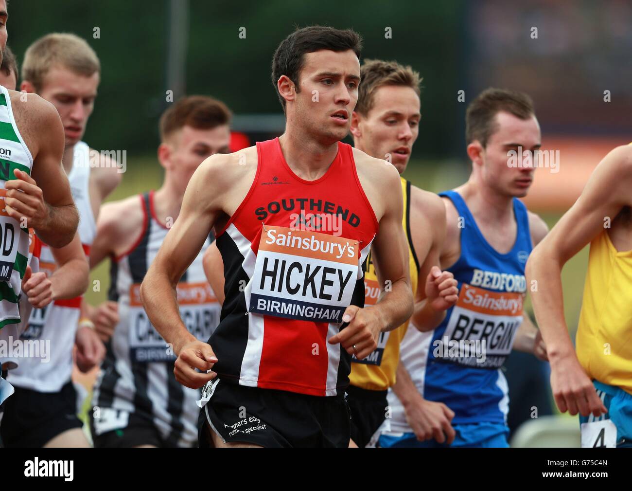 Adam Hickey dans la mens 5000m pendant les Championnats britanniques de Sainsbury au stade Alexander, Birmingham. Banque D'Images