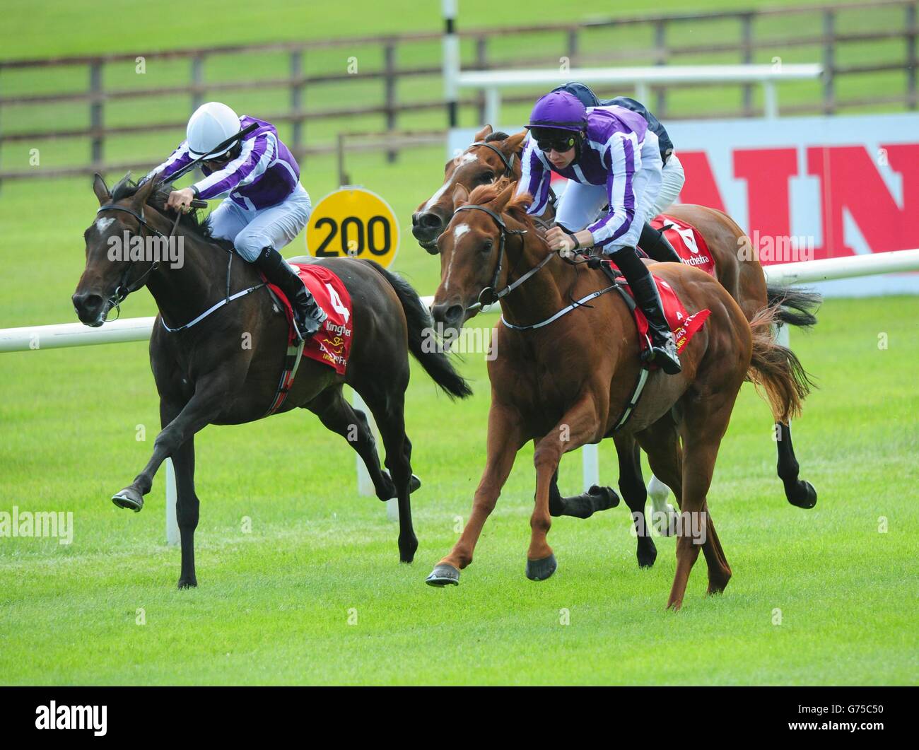 L'Australie et Joseph O'Brien (à droite) remportent le Dubai Duty Free Irish Derby pendant le deuxième jour du Dubai Duty Free Irish Derby Festival au Curragh Racecourse, Co Kildare, Irlande. Banque D'Images