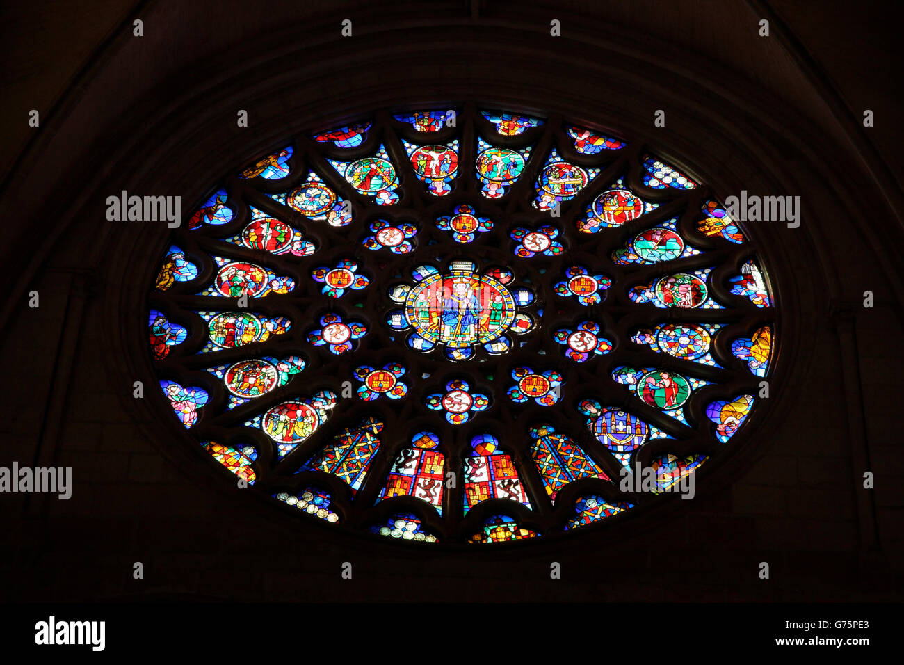 Seule rose gothique originale survivant, Roseton del Sarmental, dans la Cathédrale de Burgos Banque D'Images