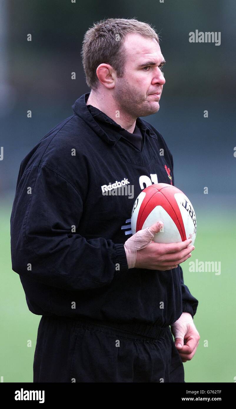 Le capitaine du pays de Galles Scott Quinnell pendant son entraînement avec l'équipe nationale de Sophia Gardens, Cardiff.L'équipe galloise se prépare à son affrontement Lloyds TSB six Nations contre l'Italie samedi. Banque D'Images