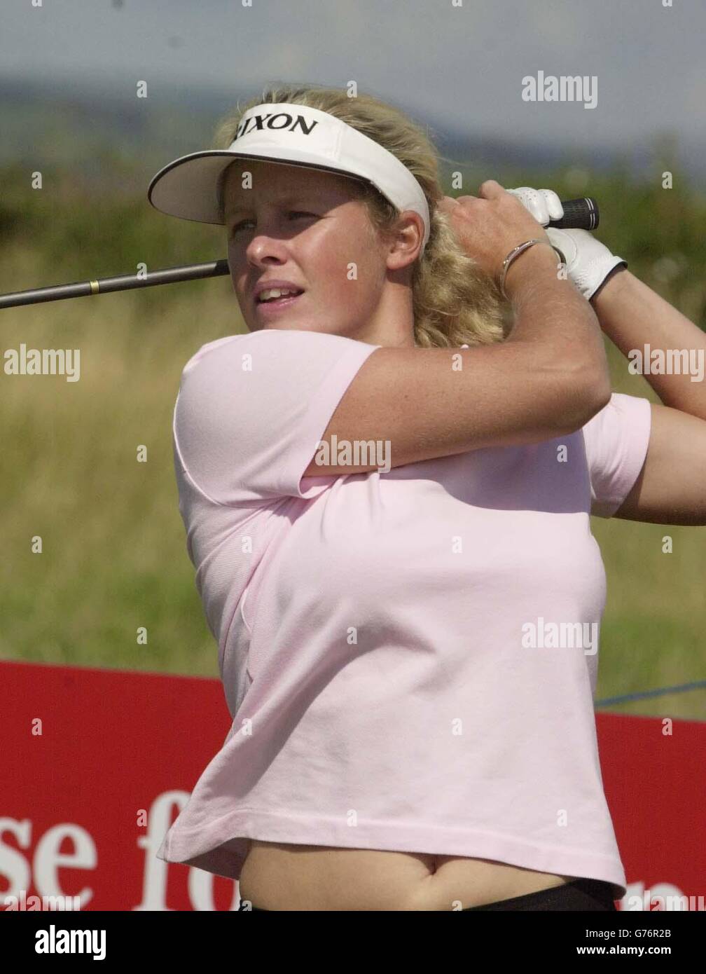 Samantha Head pendant le Pro-Am du Championnat WPGA d'Europe au Royal Porthcawl Golf Club. Banque D'Images