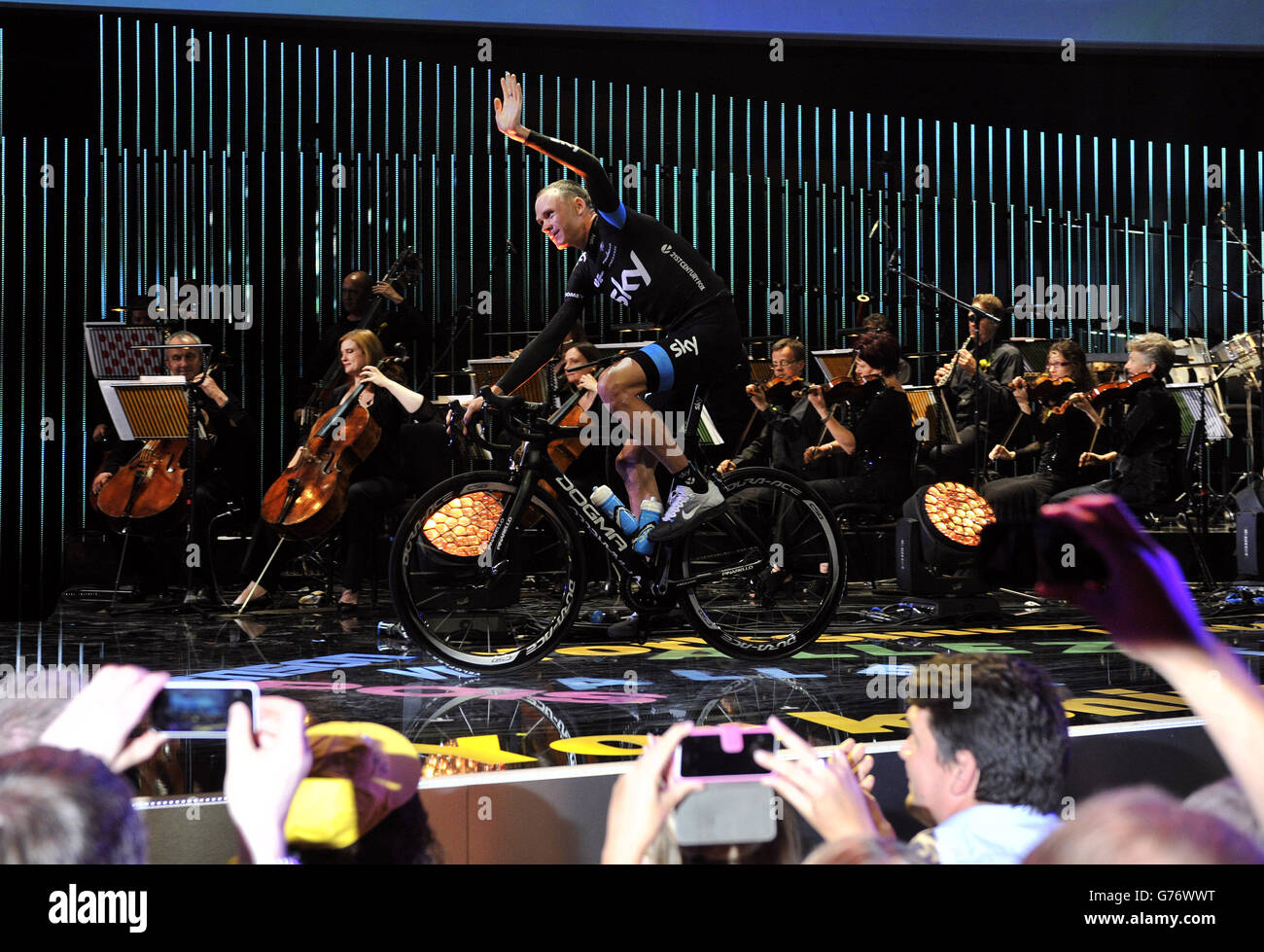 Chris Froome de Team Sky Cycling lors de la présentation de l'équipe au Leeds Arena, Leeds. Banque D'Images