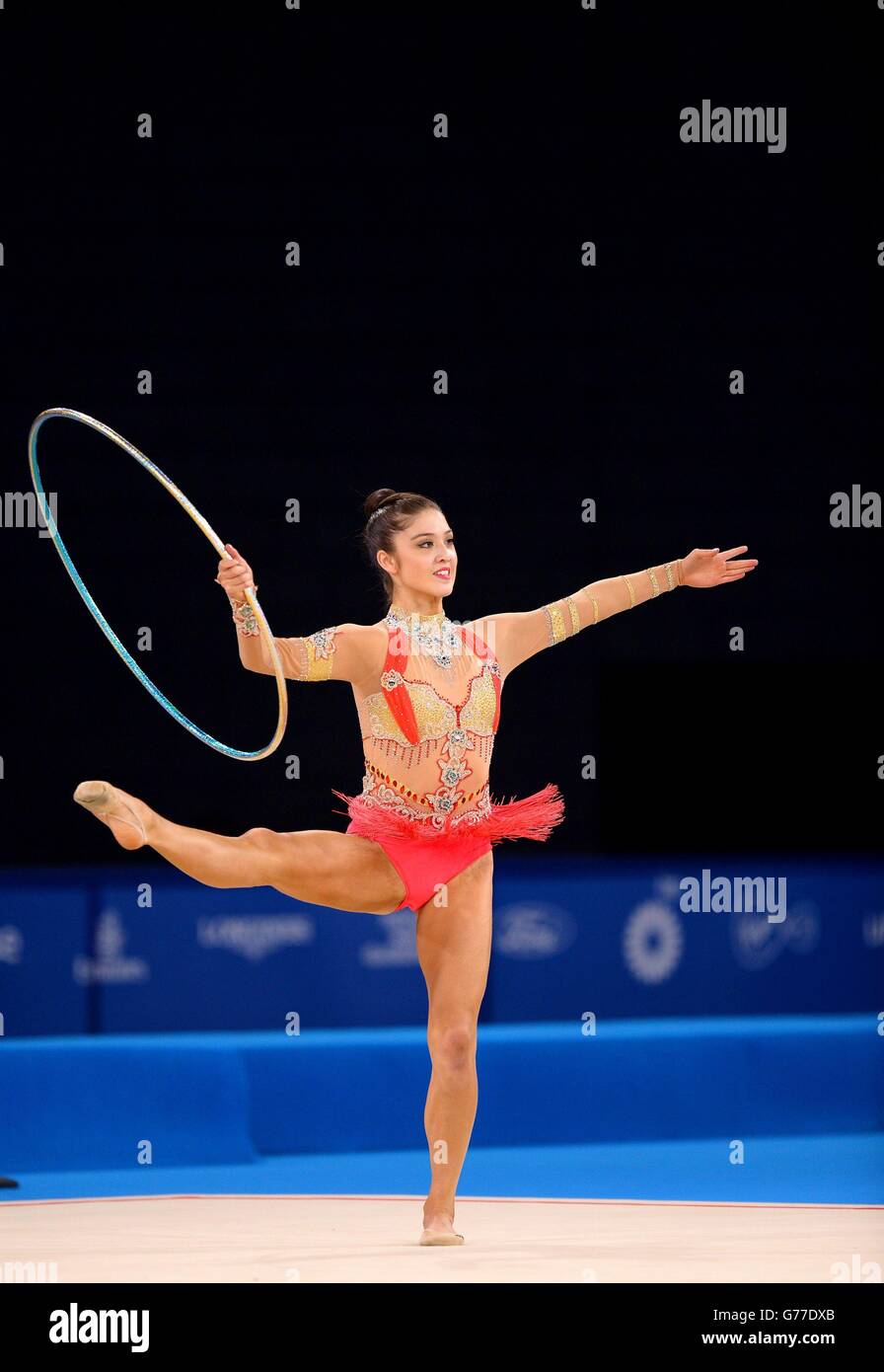 Lynne Hutchison en Angleterre pendant la finale de l'équipe de gymnastique rythmique et la qualification individuelle à l'Hydro SSE lors des Jeux du Commonwealth de 2014 à Glasgow. Banque D'Images