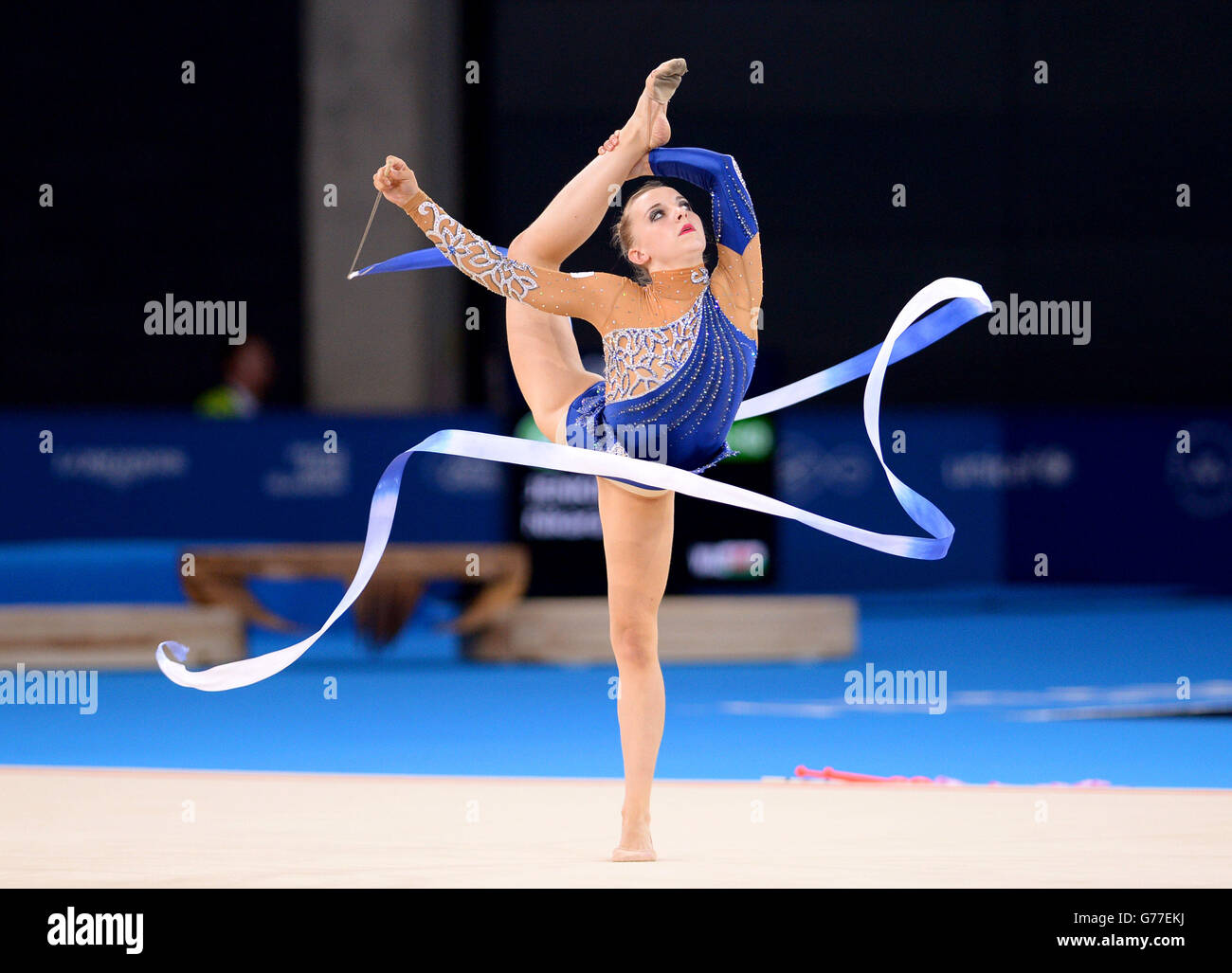 Nikara Jenkins, pays de Galles, participe à la finale de l'équipe de gymnastique rythmique et à la qualification individuelle à SSE Hydro lors des Jeux du Commonwealth de 2014 à Glasgow. Banque D'Images